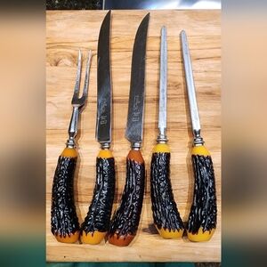 Vintage B. Thomas & Co. 5 Piece Bakelite  Carving Honing Sheffield England Knife